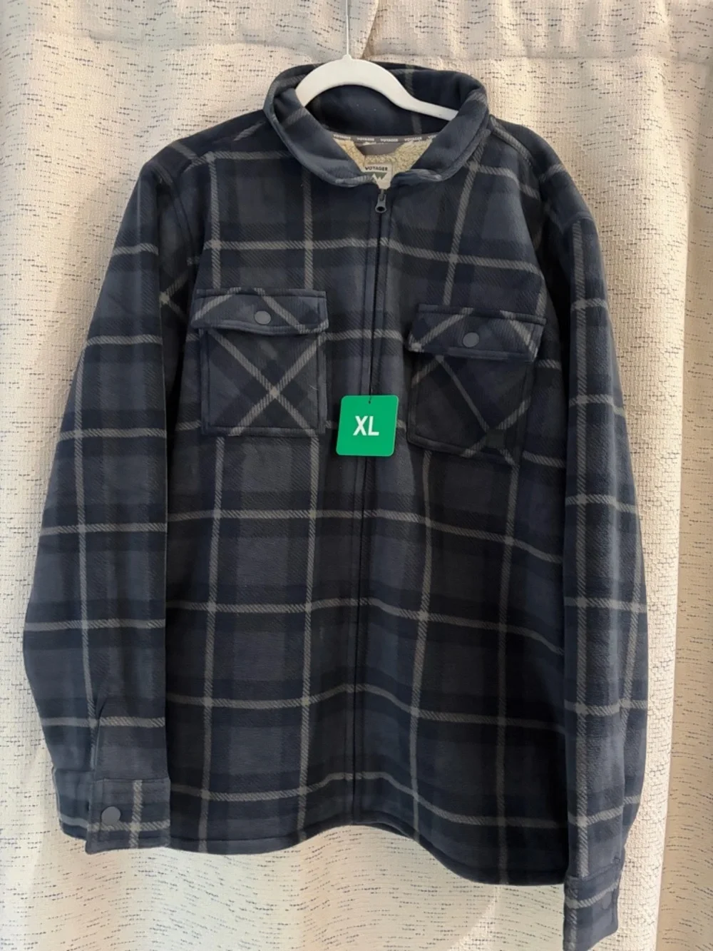 Men's Navy Plaid Lightweight Zip Sherpa Shirt Jacket NWT